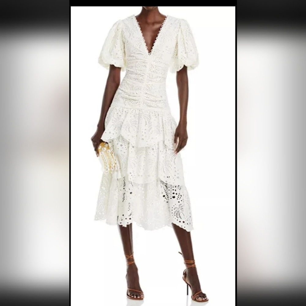 Brand New Farm RioEyelet Cotton Lace-Up Midi-Dress Size M